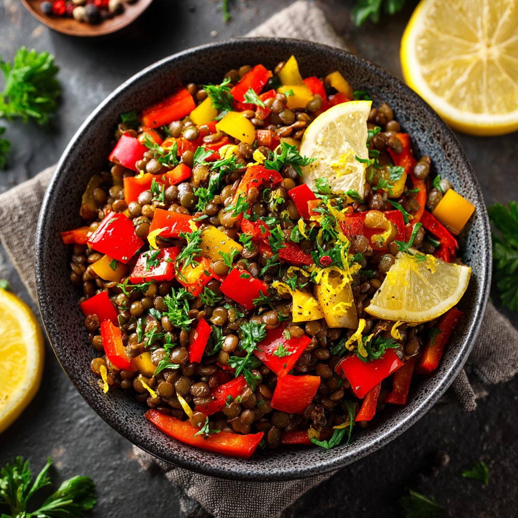 Healthy Lunch Lentil Salad with Lemon