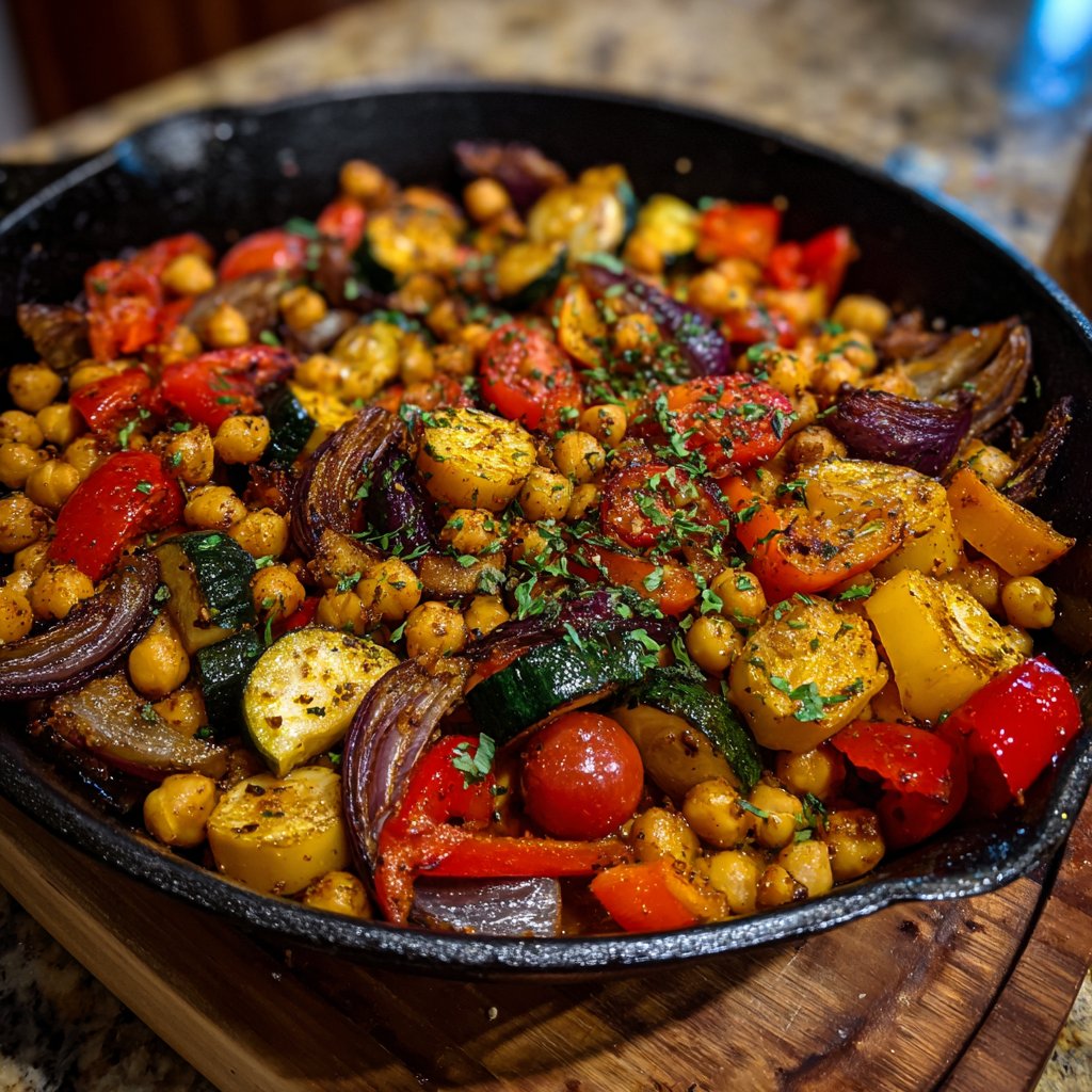Roasted Veggie Chickpea Skillet