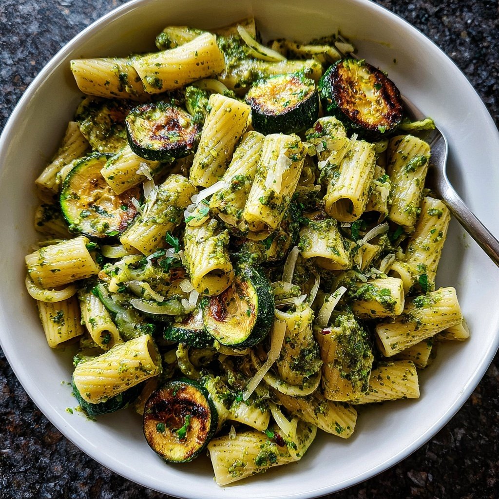Roasted Zucchini Pesto Pasta