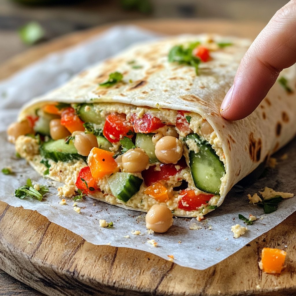 High-Protein Veggie Hummus Wrap Lunch